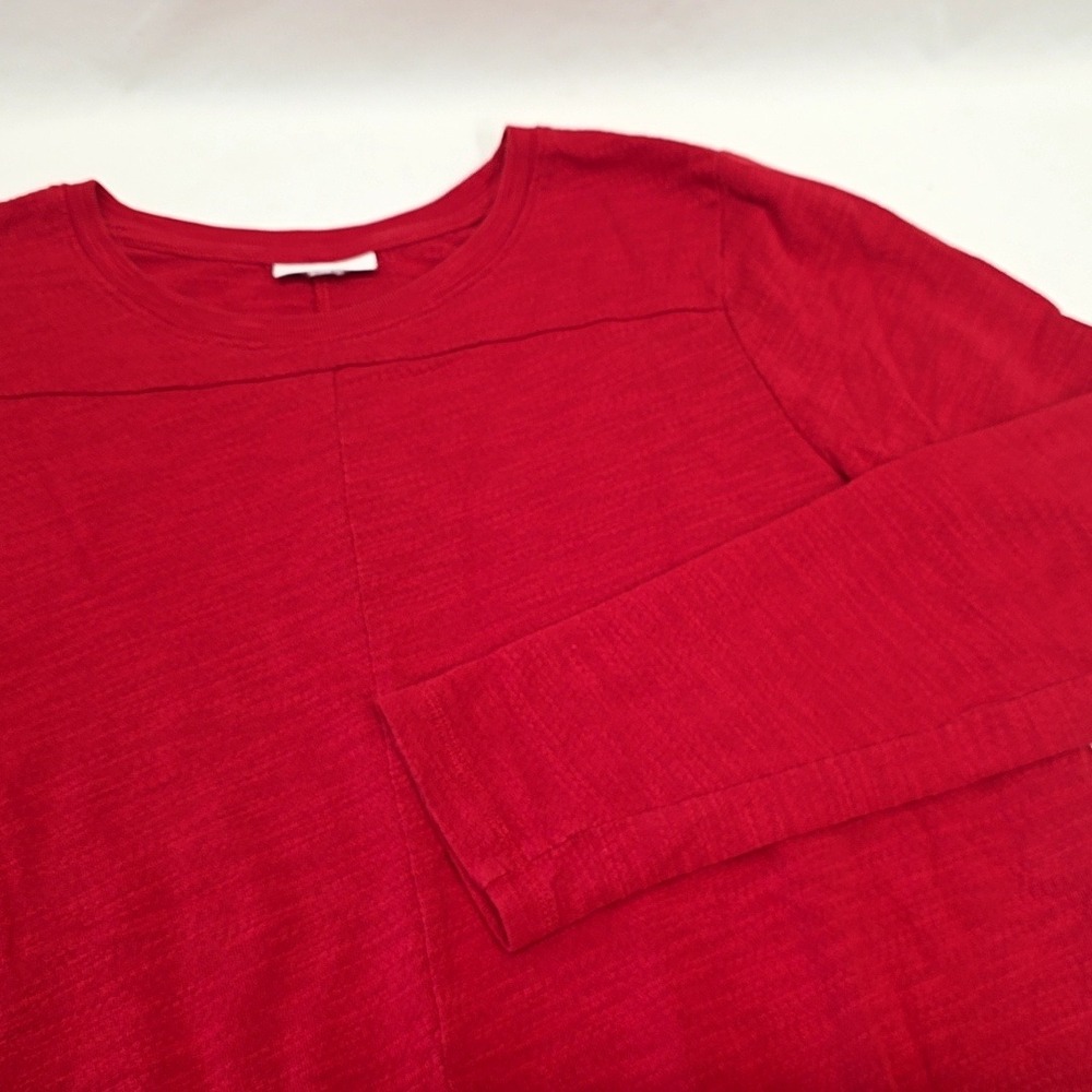 J. Jill Top Women approx L Red 100% Cotton Slub Knit Long Sleeve Seam Detail